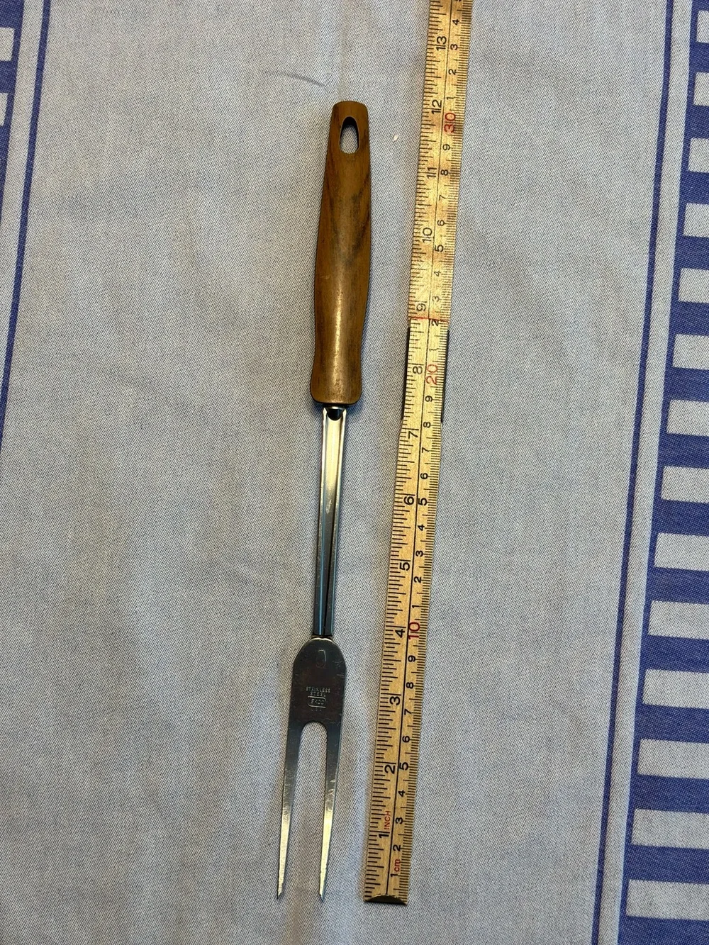 Vintage EKCO Stainless Steel‎ CARVING FORK Wooden looking plastic handle USA
